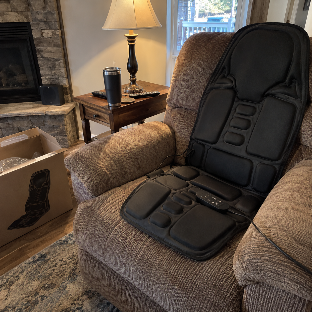 Avenwell heated massage cushion in use, shared by customer Daniel K.